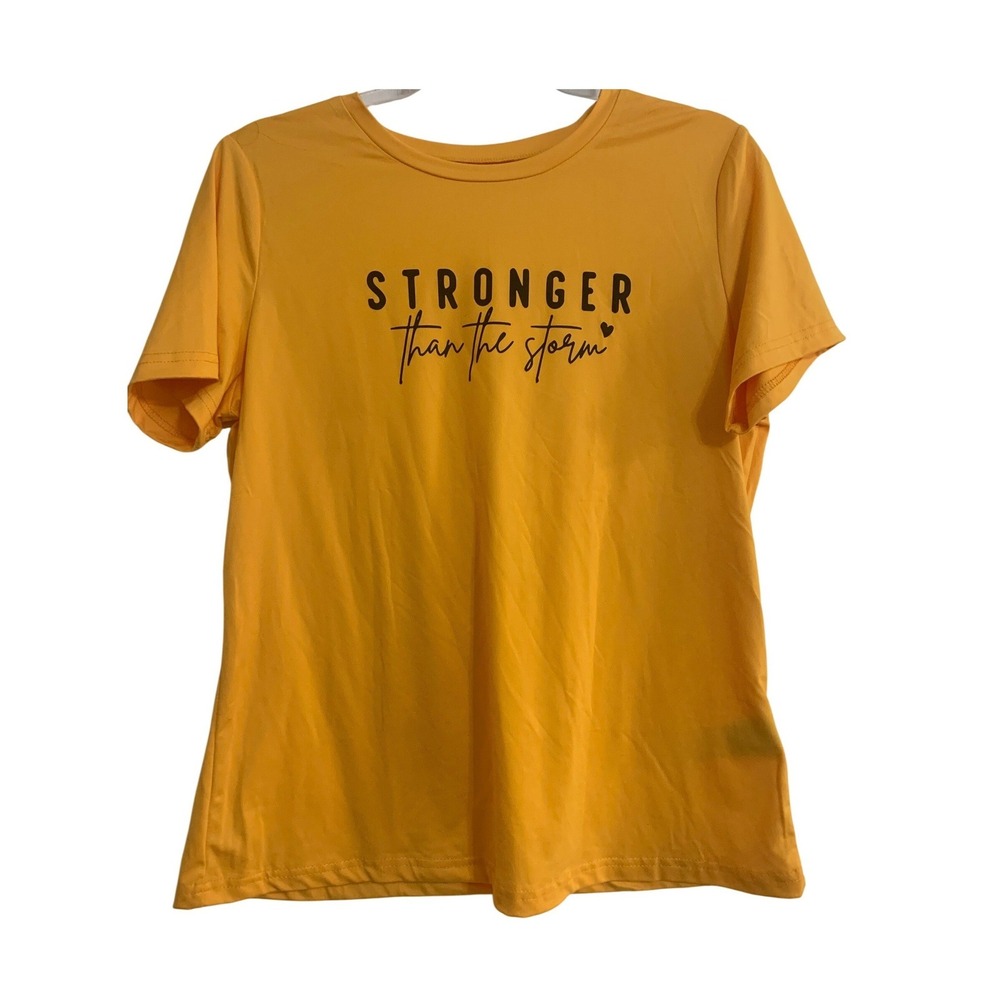 SHEIN Women Yellow Stronger Than The Storm Graphic T-Shirt Large Short Sleeve
